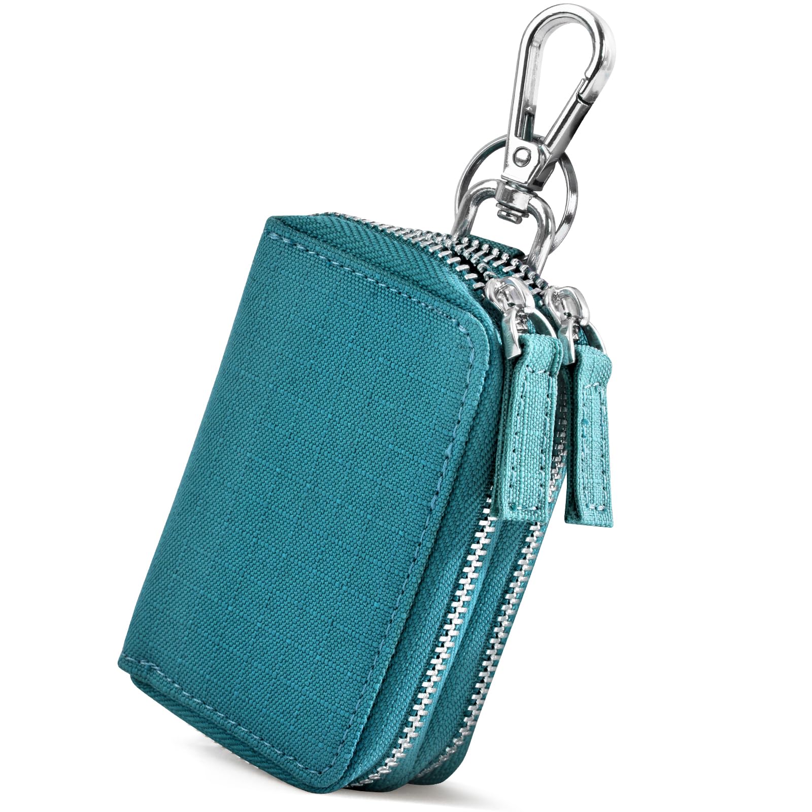 

VEISEN Smart Key Holds 2 for Men and Car Key Case with Double Simple Popular Gift Case, Keys, Women, Carabiner, Zipper, Nylon, Design, (Blue)