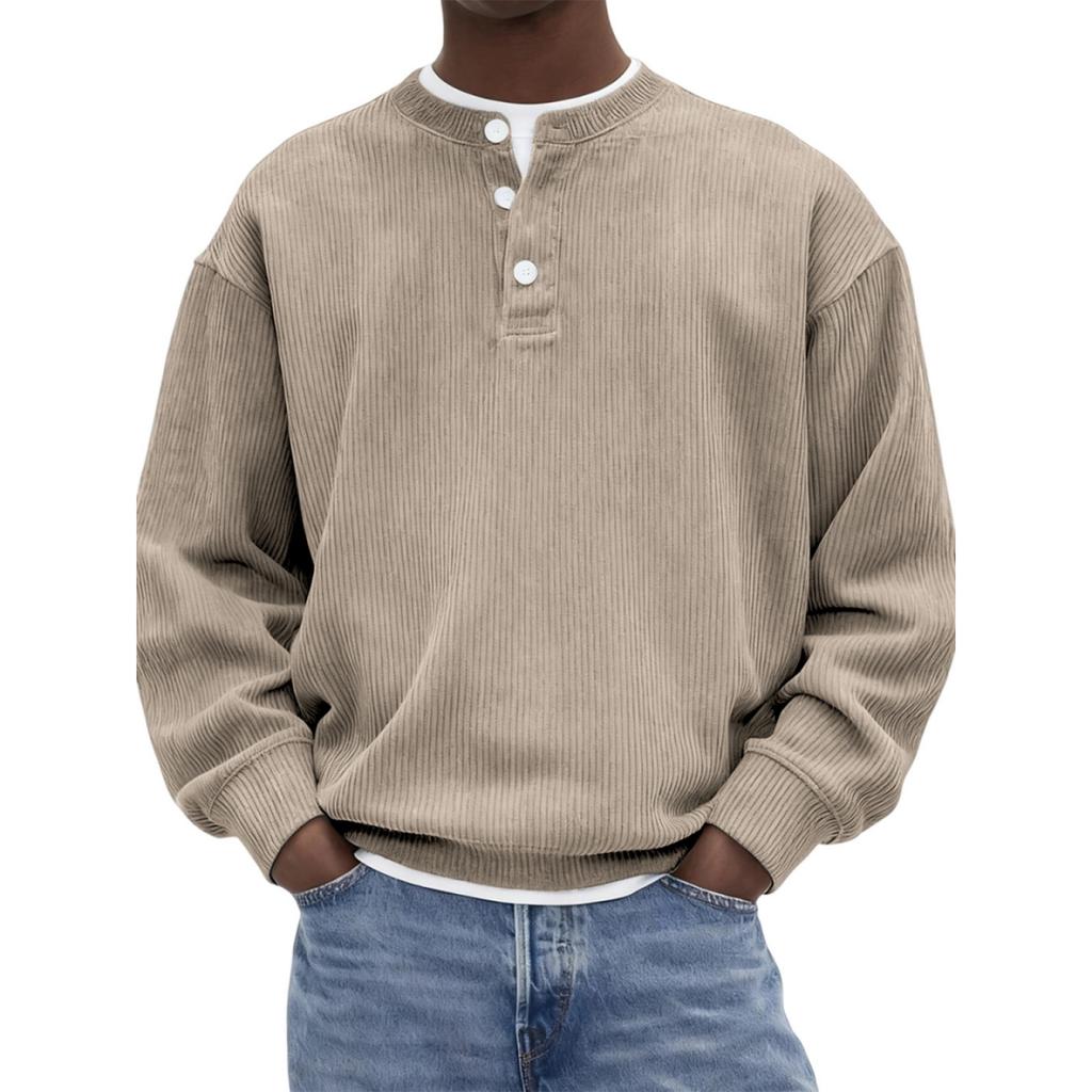 Men's Casual -color Fashionable Corduroy Ribbed Round-neck Long-sleeved Pullover Hoodie