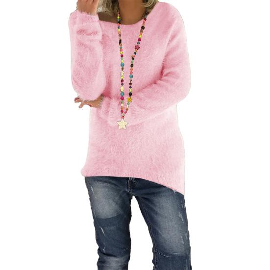 

Женские свитера Топы Круглый вырез Длинный рукав Свободный крой Вязаные топы Однотонный Эластичный Дышащий Трикотаж XL розовый