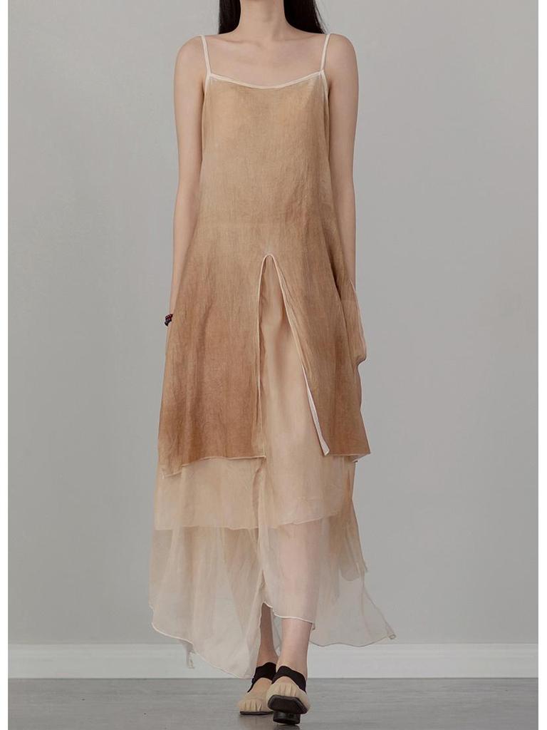 2025 Summer Irregular Hem Spray Paint Strappy Dress for Travel Photography
