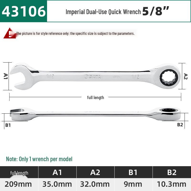 SATA 43101-43108 Zoll Zweifach verwendbarer Schnellspann-Multifunktions-Ratsche-Schraubenschlüssel