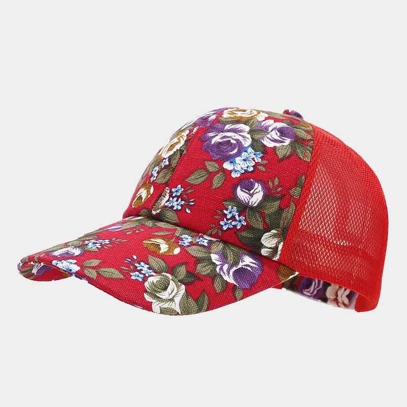 Hat Women's spring and summer national style elements Small flower cloth Peony flower net Baseball cap Men's outdoor leisure sun hat