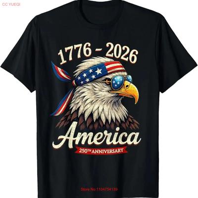Patriotic Eagle With Shades 250 Years USA T Shirt Vintage Washed Top For Everyday Wear Graphic Casual Stretched Unisex Stylish