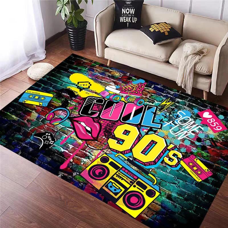 

90s Hip-hop Vintage Carpet for Living Room Bedroom Bedside Floor Mat Sparkling Disco Party Decor Kitchen Coffee Table Doormat 40x60cm16x24in