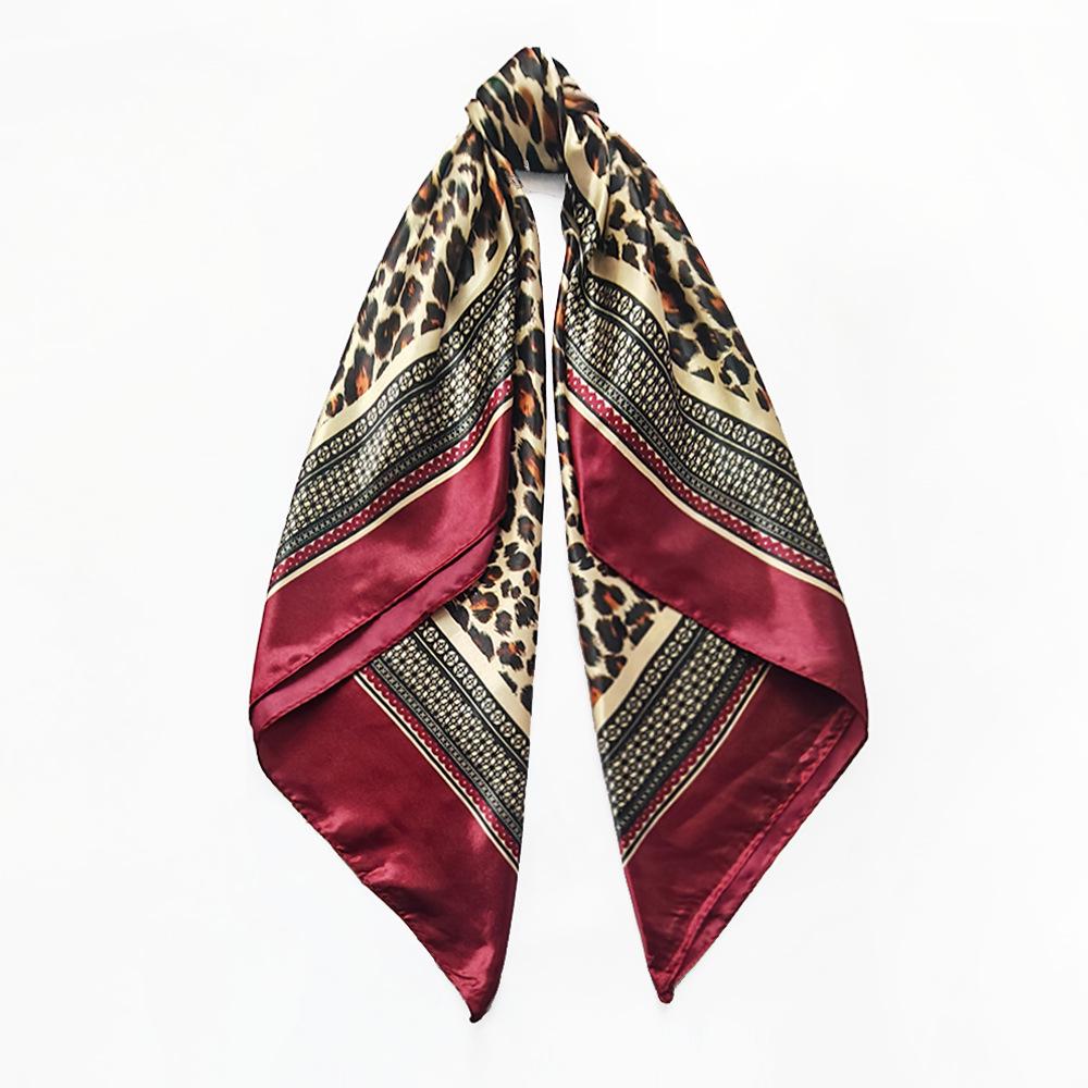90cm Versatile Leopard Print Silk Headscarf for Women