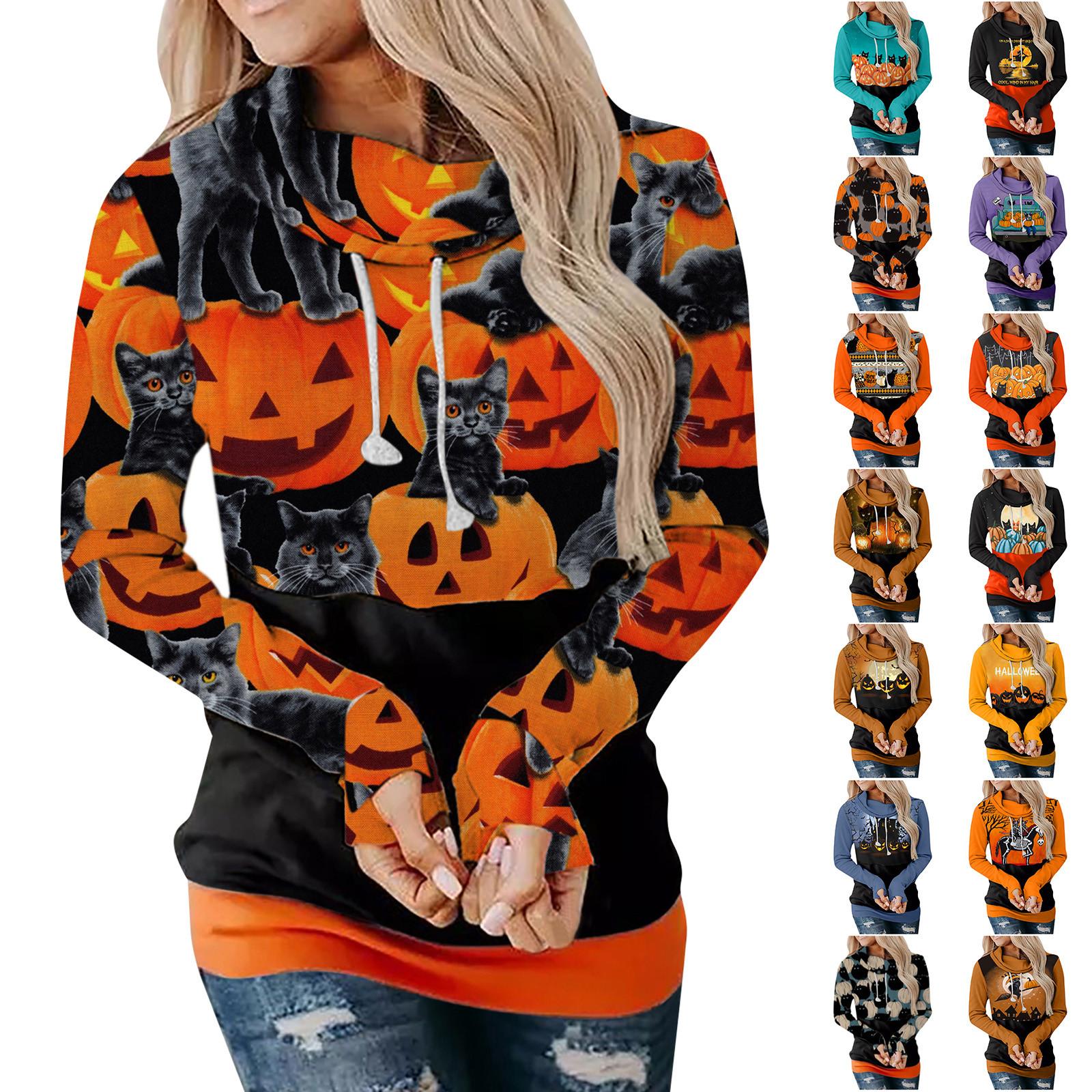 

Модная женская толстовка с капюшоном и длинным рукавом с принтом на Хэллоуин