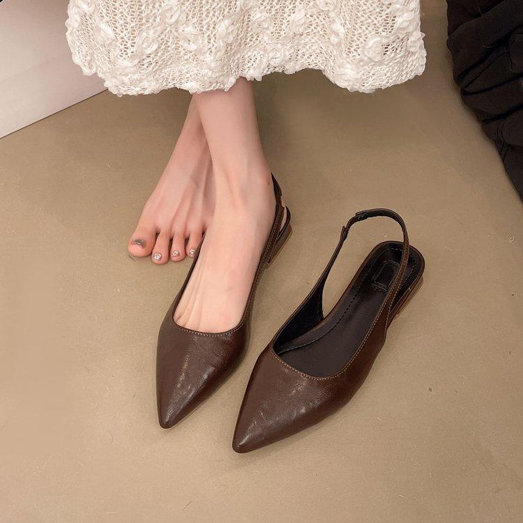 Women's Leather Pointed Toe Slingback Slip-on Flats Sandals Soft Comfortable Casual Female Summer Daily Footwear Shoes