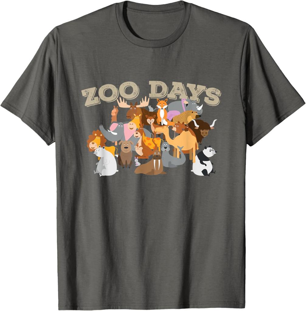 Zoo Days Animals Group Graphic Tee Shirt Men Casual Crew Neck Cotton TShirt