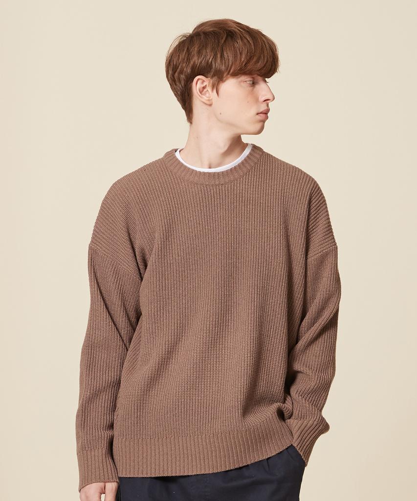 BLOND9 Crew Neck Rib Knit Sweater_Brown