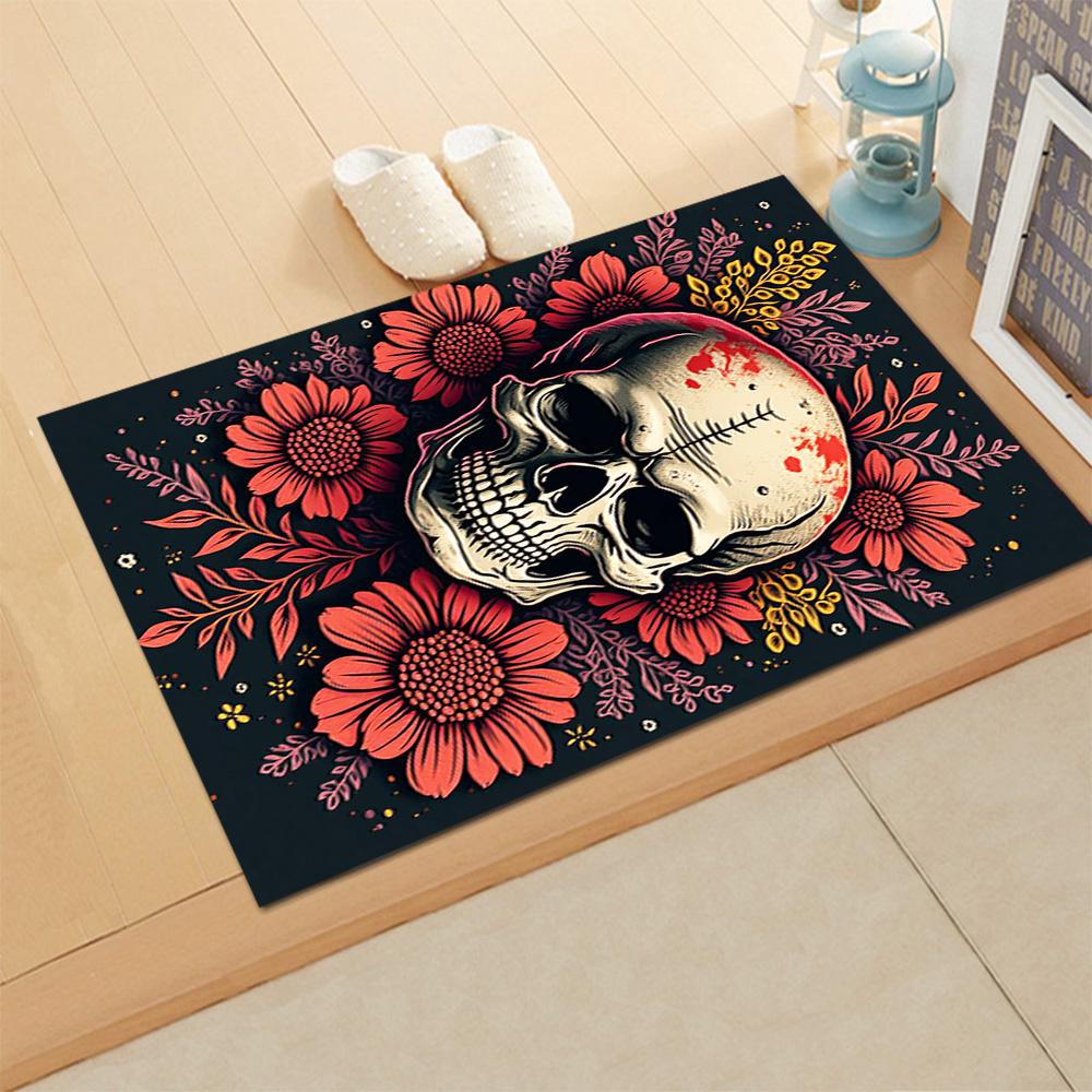 

Sugar Skull With Flowers for Living Room rug, BedRoom rug, Study Room rug, Hallway Decoration, Perfect for Home Decoration or Holiday Gifts 40cmx60cm