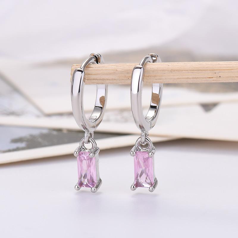 Rectangle Color Zircon Earrings, Simple, Fashionable And Exquisite Earrings.