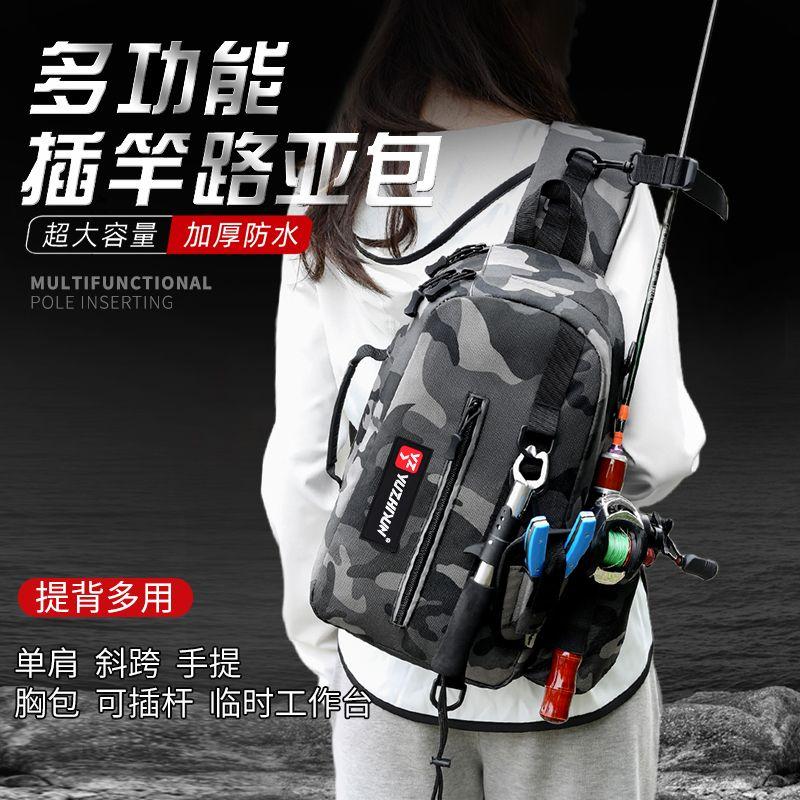 Nylon Fishing Backpack Bag Waterproof Large Capacity Fishing Tackle Storage Bag Grey/Black Double Layer Outdoor Shoulder Bag