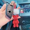 Bear Car Cute Keychain With Fur And Diamond Fashionable Key Ring Bag Pendant