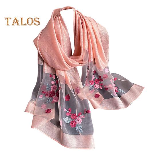 

Шарф из искусственного шелка с вышитым бисером и цветком яблони, женская универсальная шаль, удобный шарф из искусственного шелка