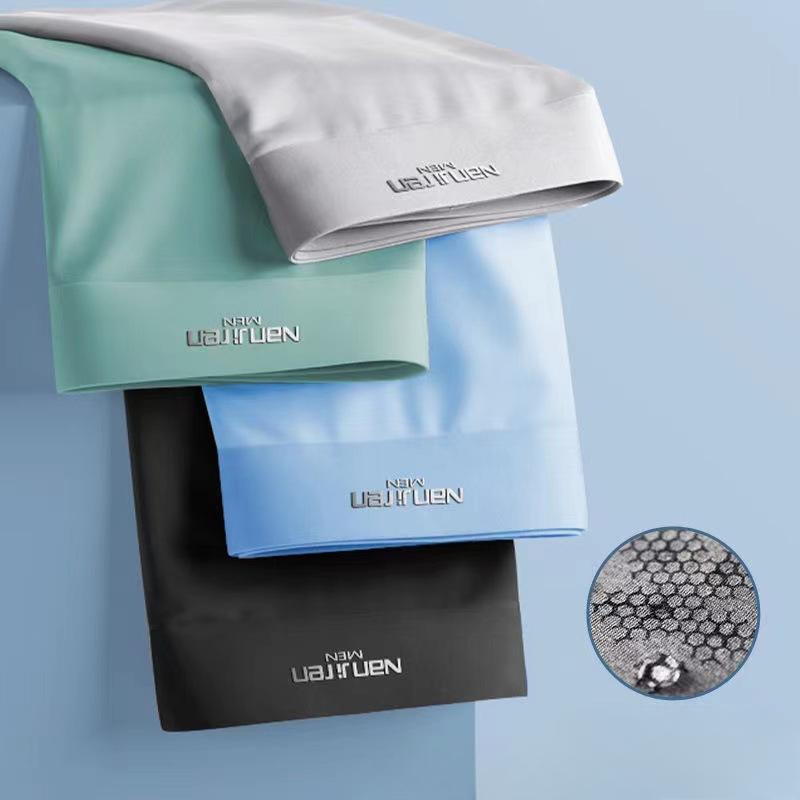 4pcs Boxer Shorts Men's Ice Silk Underwear Cool Underpants Breathable Sexy Thin Panties U Convex Lingerie