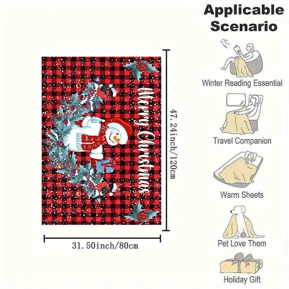 Christmas Snowman Buffalo Plaid Holiday Greeting CardBlanket Flannel Throw Blanket for Sofa, Bed, Travel, Camping, Office, Couch, Chair, And