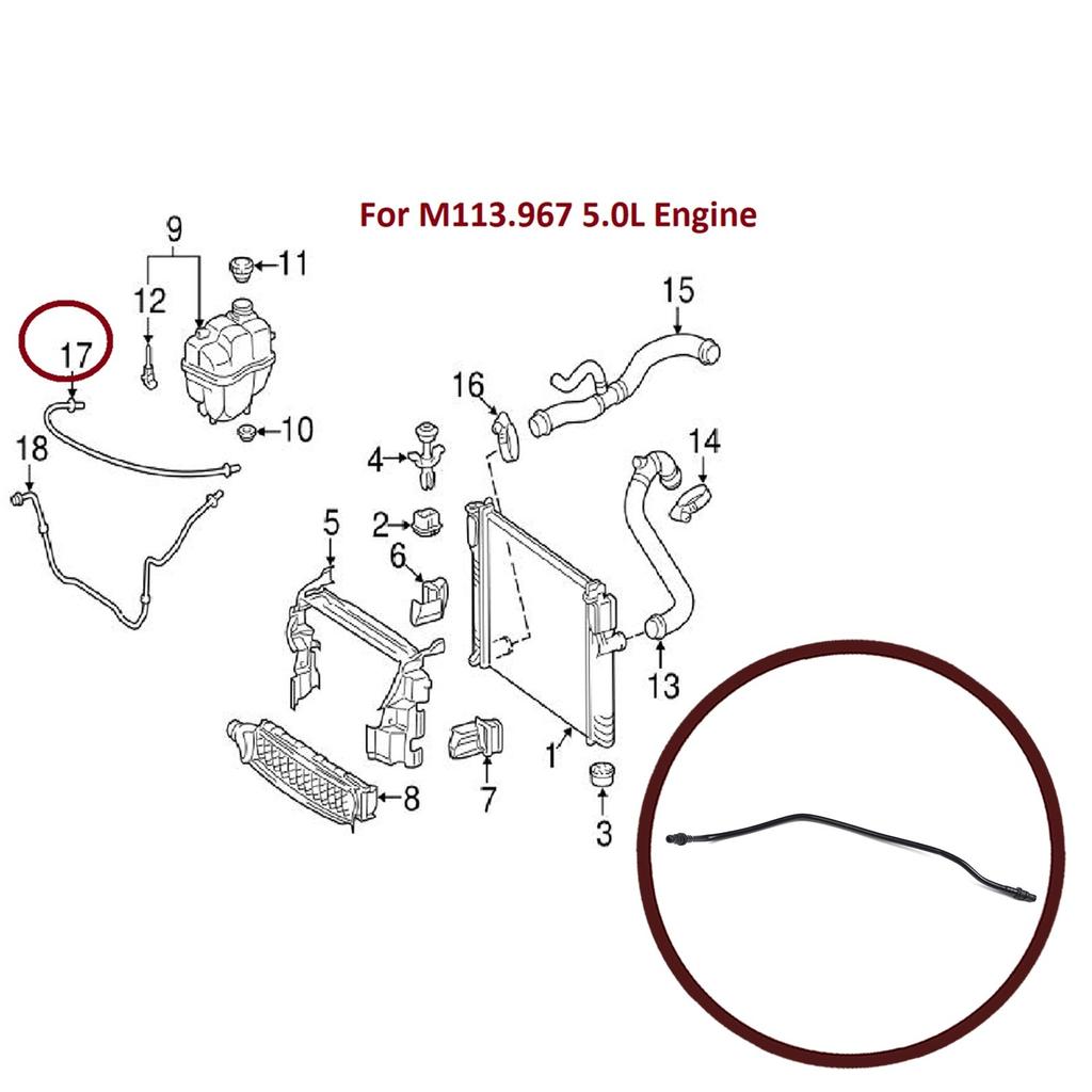 EHC662 Engine Coolant Overflow Hose Vent Tube Breather Pipe 2115010125 for Mercedes W211 E 500 C219 CLS 500 M113.967 Engine