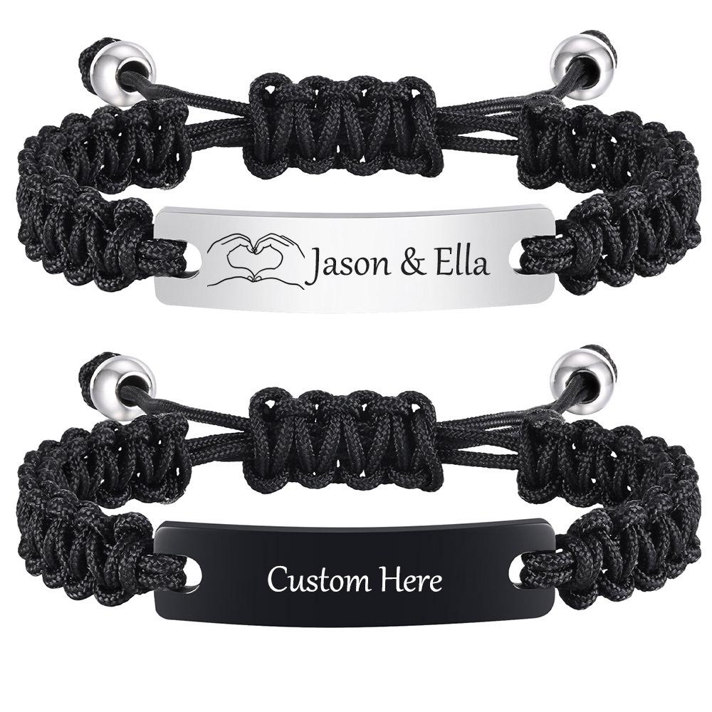Vnox Personalized Valentines Day Gift for Couples, Adjustable Braided Woven Rope Bracelets, Love Promise Bracelets for Wife Her