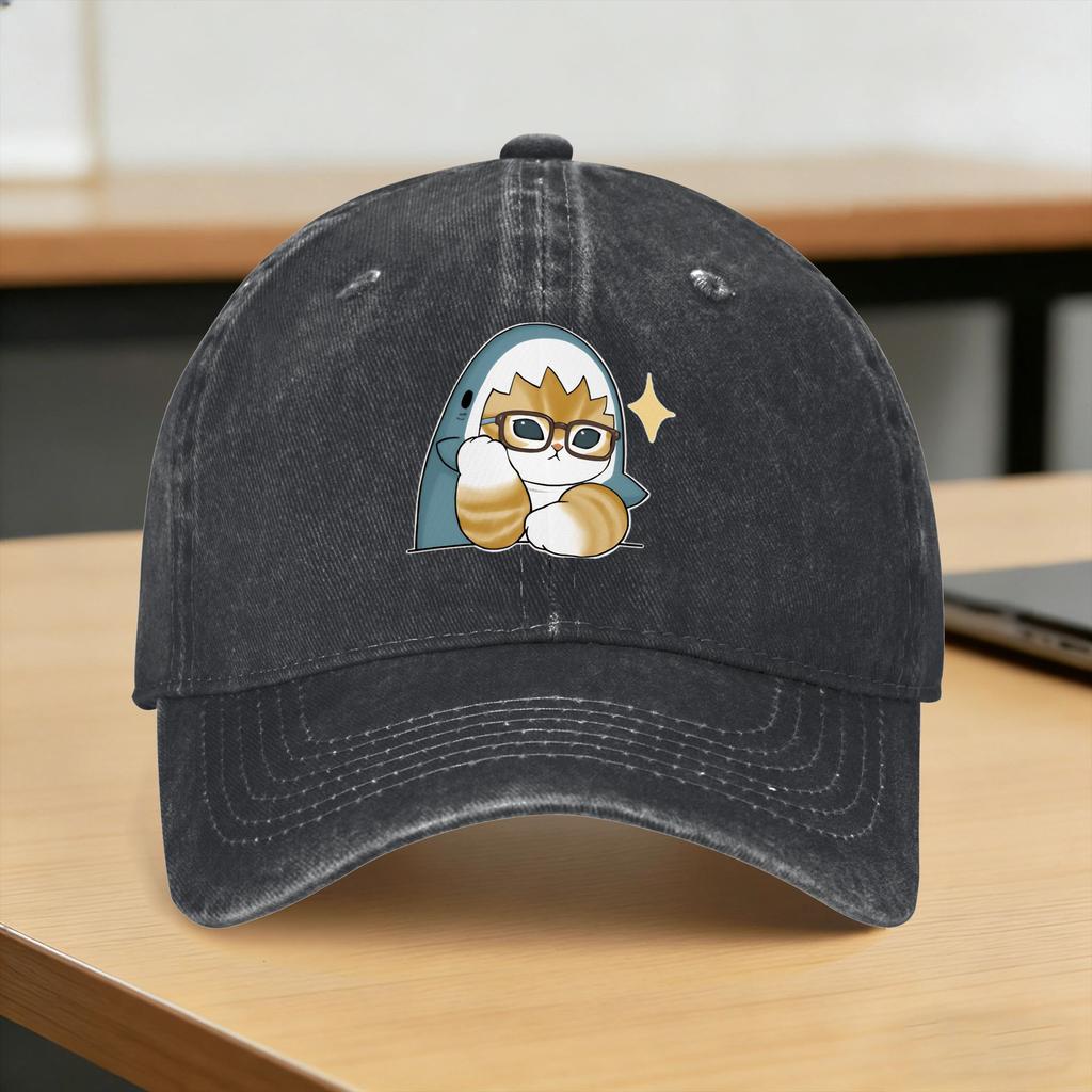 Sharks and kittens Baseball Cap Sun  Outdoor Gym SunProof Washed Trucker Hat FeUnisex Unisex Casual Print Snapback Cap