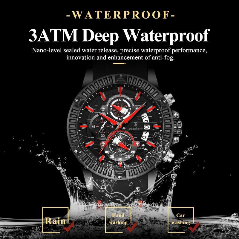 POEDAGAR Sports Men Watches Waterproof Luminous Chronograph Date Military Watch Silicone Strap Quartz Wristwatch Reloj