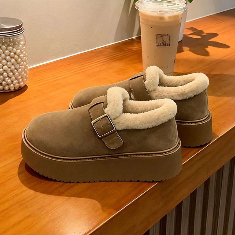 

Women s large size soft sole heightening warm fur one winter non-slip wear-resistant snow boots plush lining outdoor sports cotton boots 40 абрикосовый