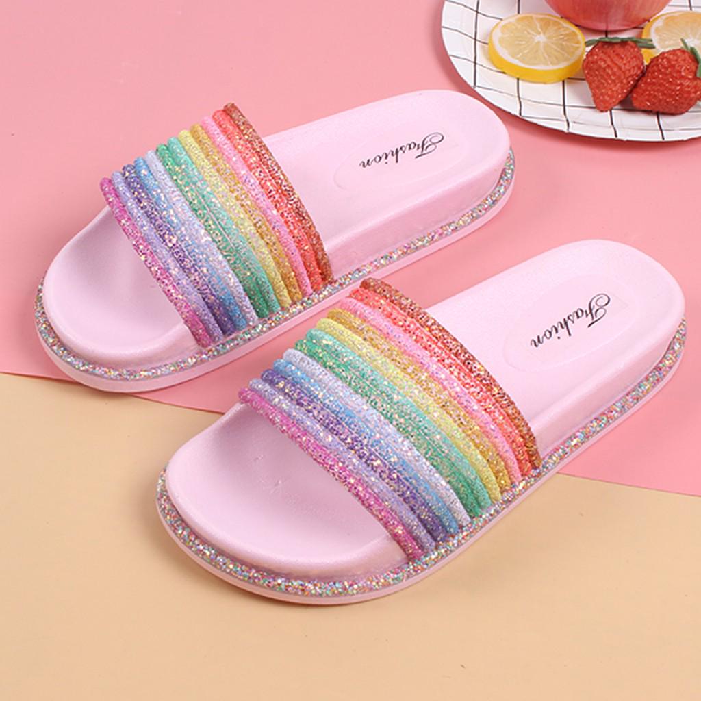 

Женская уличная повседневная пляжная обувь с радужной платформой, противоскользящие тапочки 41 розовый