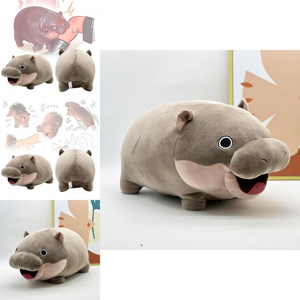 Adorable Moo Deng Hippo Plush Toy Soft Grey Short Plush Doll For Kids 42x24cm