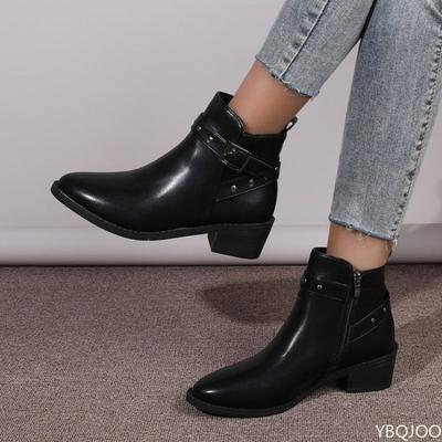 Modische vielseitige Herbst Winter neuer Stil dicker Absatz spitze Zehe Damenstiefel elegant schlicht Damenschuhe Stiefeletten