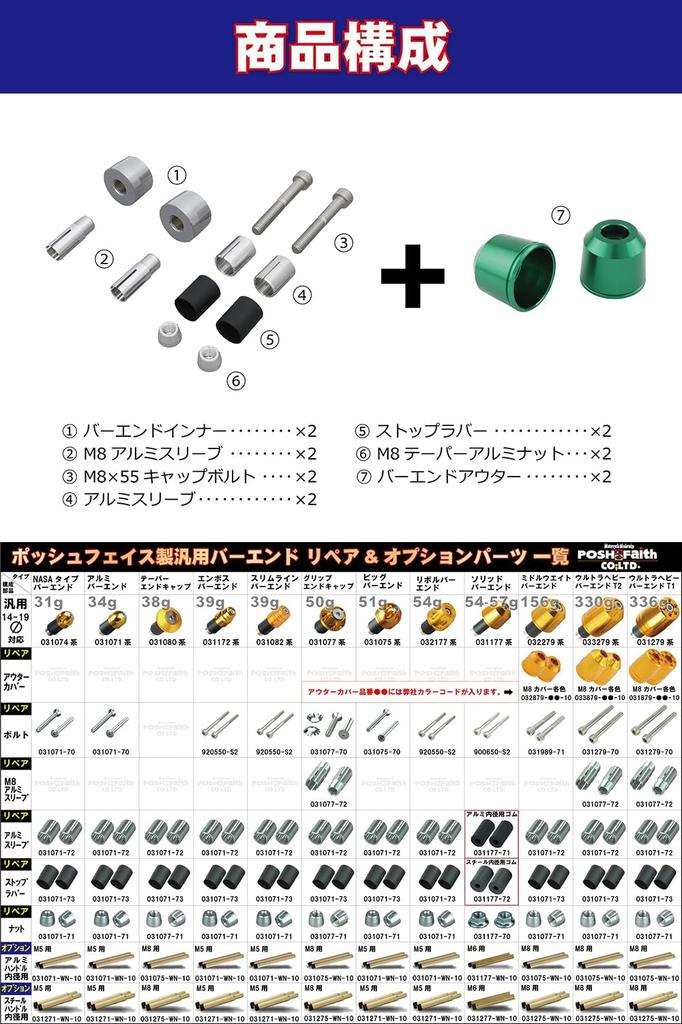 POSH 032279-08-10 Motorcycle Goods Handlebar End Middle Weight Bar End Universal Handle Inner Diameter 032279-08-10