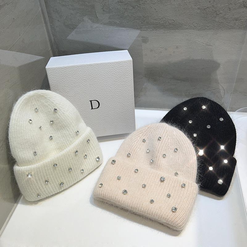 1pc Warmth Soft Knitted Beanie Hat Diamond Decoration Skull Hat Warm Unisex Winter Hat Outdoor Headwear for Activity and Casual