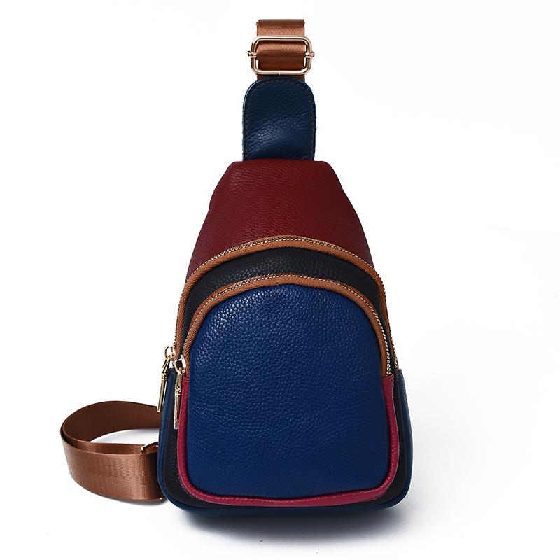 Color Stitching Genuine Leather Women Chest Bag Shoulder Bags Cowhide Purse bag Multi-pocket Sports Crossbody bags Men's Handbag