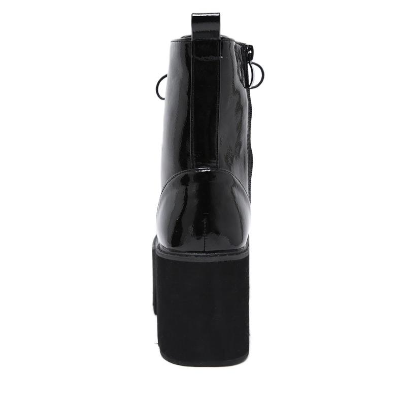 Fashion Women's Side Zipper Platform Boots Comfy Round Toe Lace Up Shoes Fashion Solid Color Comabt Boots Chunky Heels