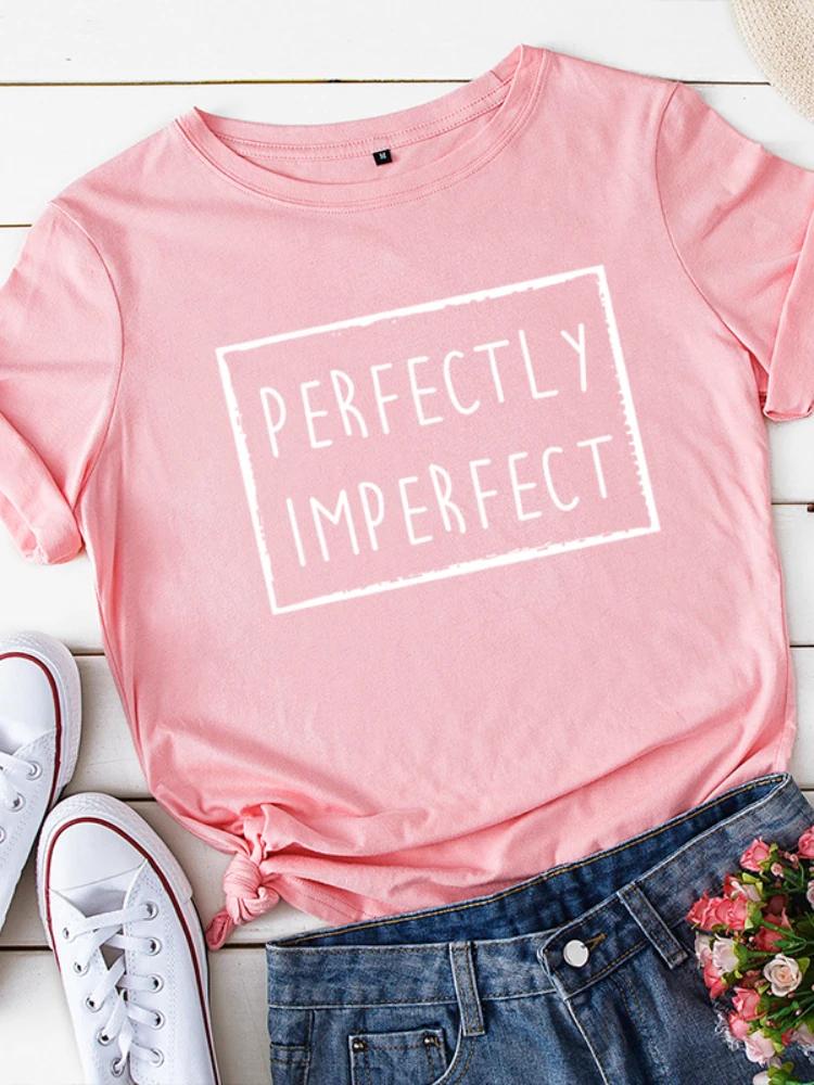 Perfektně Nedokonalý Potisk Dámské Tričko Krátký Rukáv Kulatý Výstřih Volné Dámské Tričko Dámské Tričko Topy Oblečení Camisetas Mujer