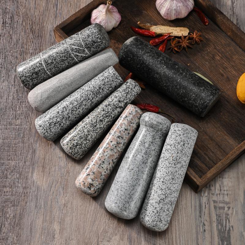 Heavy Duty Natural Granite Grinding Pestle Polished Non-Slip Base for Kitchen Grinding Spices Herbs Pesto Guacamole