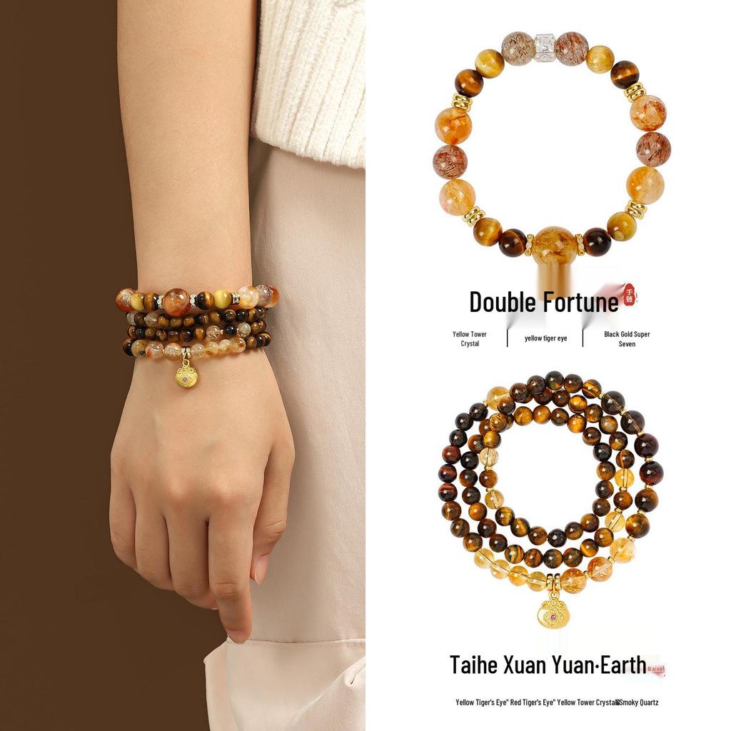 Chinese Wealth-Attracting Yellow Citrine & Tiger Eye Bracelet/Necklace for Women