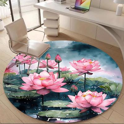 1pc Lotus Pond Office Round Area Rug, Indoor Mat Suitable ForOffice, Under Office Chairs Bedroom Living Room Home Decor, Room Deco, D092