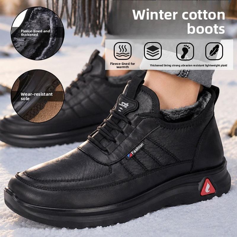 Men's Winter Fleece Lined Canvas Shoes, Warm Soft Sole Lightweight Walking Sneakers, Comfortable Casual Shoes for Middle-Aged and Elderly Men