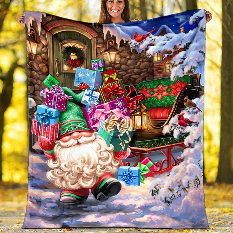 Christmas Santa Claus Theme Printed Blanket - Perfect for Couch, Bed, Travel & Outdoor Use | Machine Washable, Cozy & Durable.