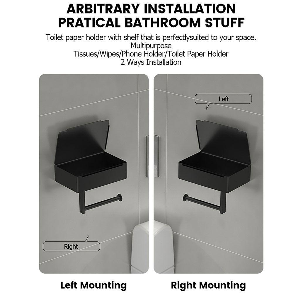 Self-Adhesive Toilet Roll Rack with Shelf Stainless Steel Wall Mounted Wipe Dispenser  Washroom
