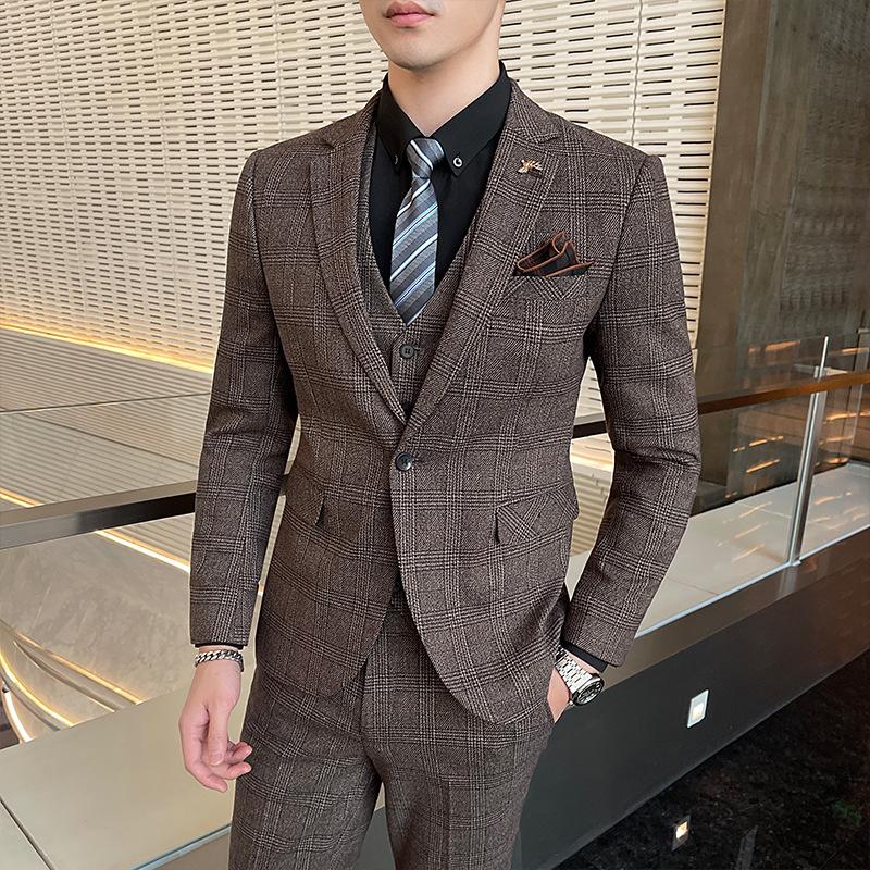 Mens Suit Groom Wedding Dress Solid Color Stage High-end Brand Formal Business PlaidPerformance Tuxedo Plus Size