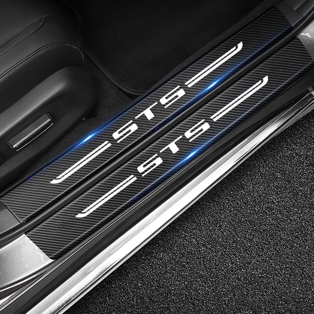 Auto Kofferraum Stoßstange Hinten Schutzleisten Karbonfaser Aufkleber für Cadillac STS Logo Einstiegsleisten Schwellenwert Kratzschutzleisten