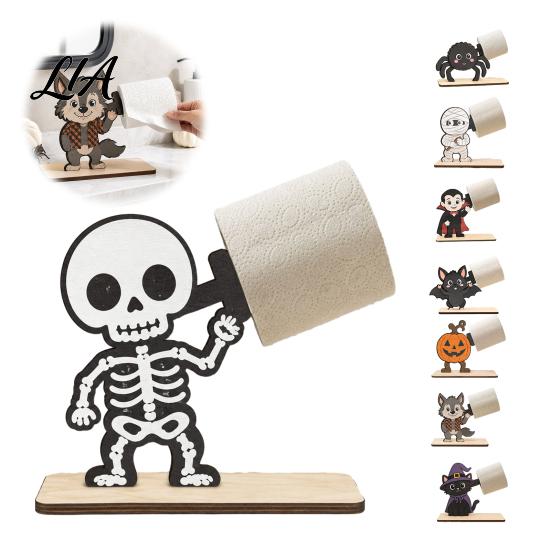 Spooky Bathroom Tissue Storage 2Pcs Halloween Paper Towel Holder, Cartoon Animal Tabletop Roll Dispenser, Wooden Desktop Dispenser Stand for
