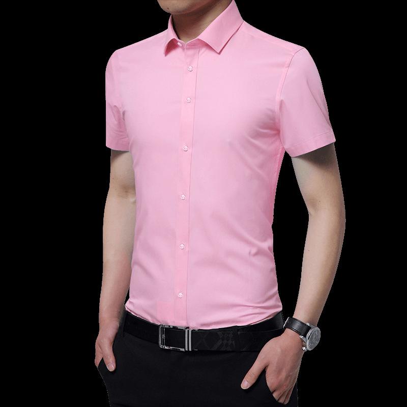 2021 Spring/Autumn Men's Iron-Free Long Sleeve Shirt - Youth Business, Solid Color, Turn-Down Collar.