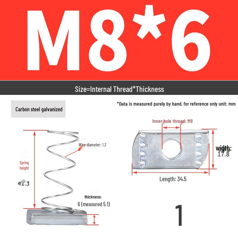 Galvanized C-Channel Spring Nut - Rectangular/Square with M6 M8 M10 M12 Options