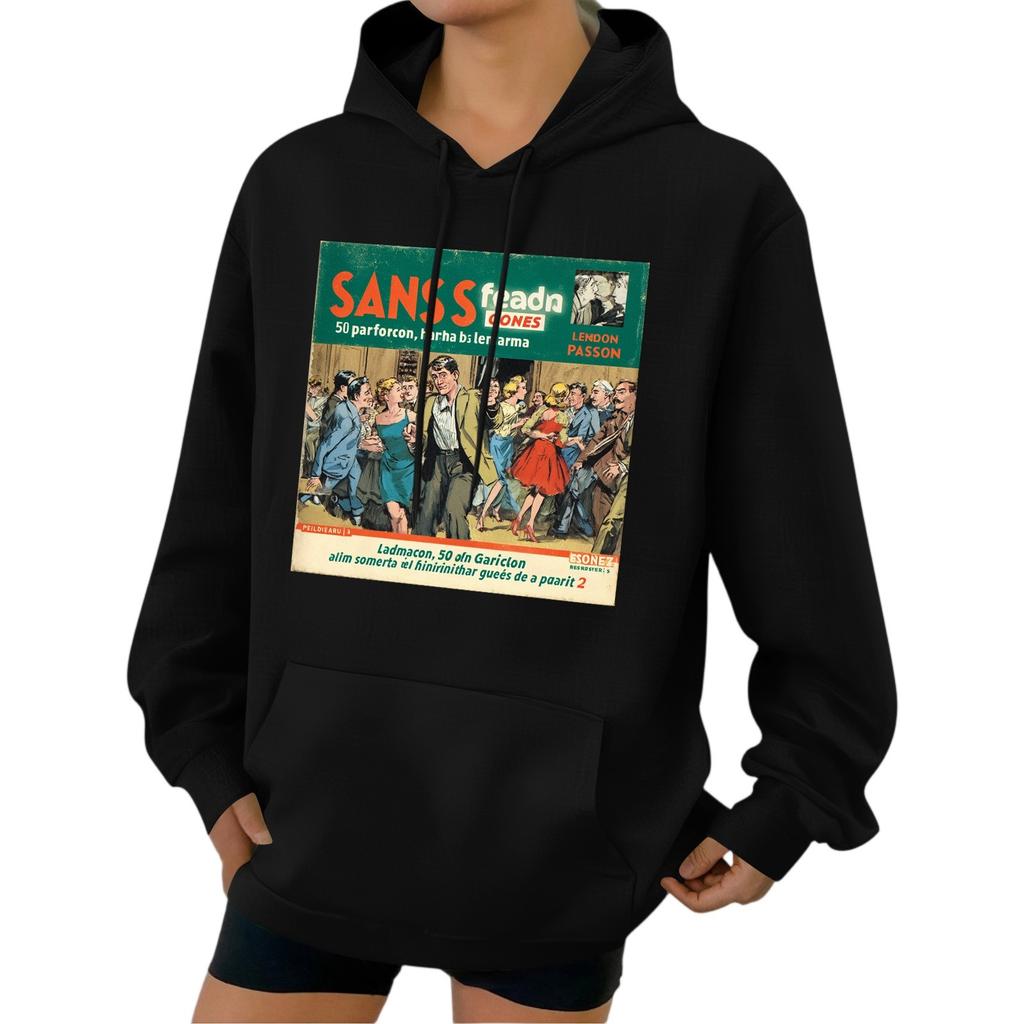 Damode Retrotryckt Ledig Huvtröja med Fickor