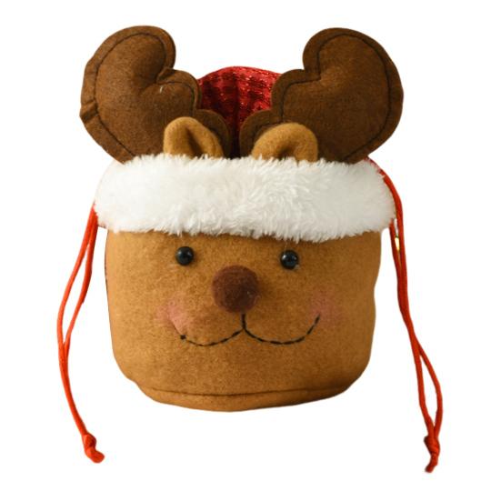 Christmas Drawstring Gift Bag 3D Plush Reindeer Santa Snowman Fruit Sacks Reusable Fabric Candies Goodie Storage Bag for Xmas Party Favors