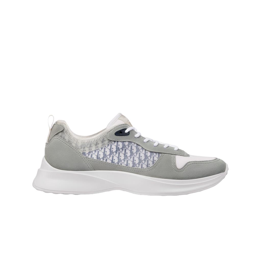 Dior B25 Runner Sneakers Gray Suede White Technical Mesh Blue White Dior Oblique Canvas
