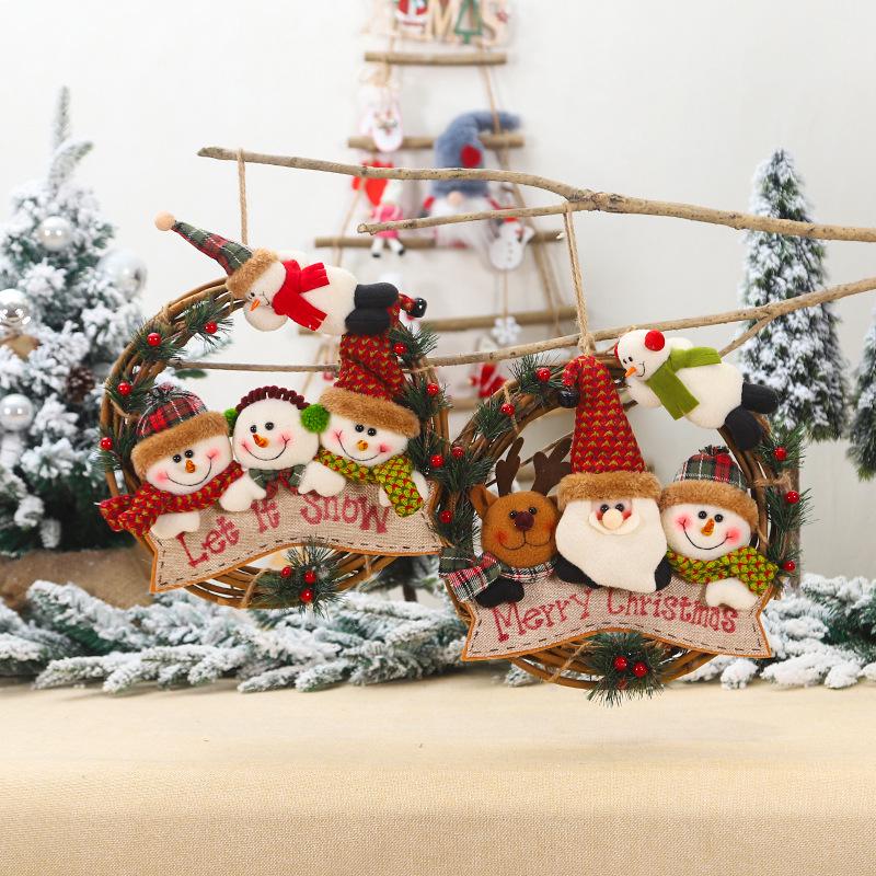 Cartoon Christmas Figures, Old Man Rattan Wreath, Tree and Window Decor Pendants