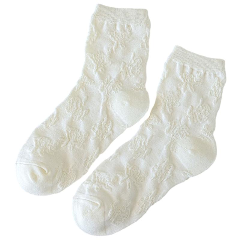 JK Girl Ruffle Lace Trim Cotton Ankle Socks Jacquard Knit Frilly Socks for Women
