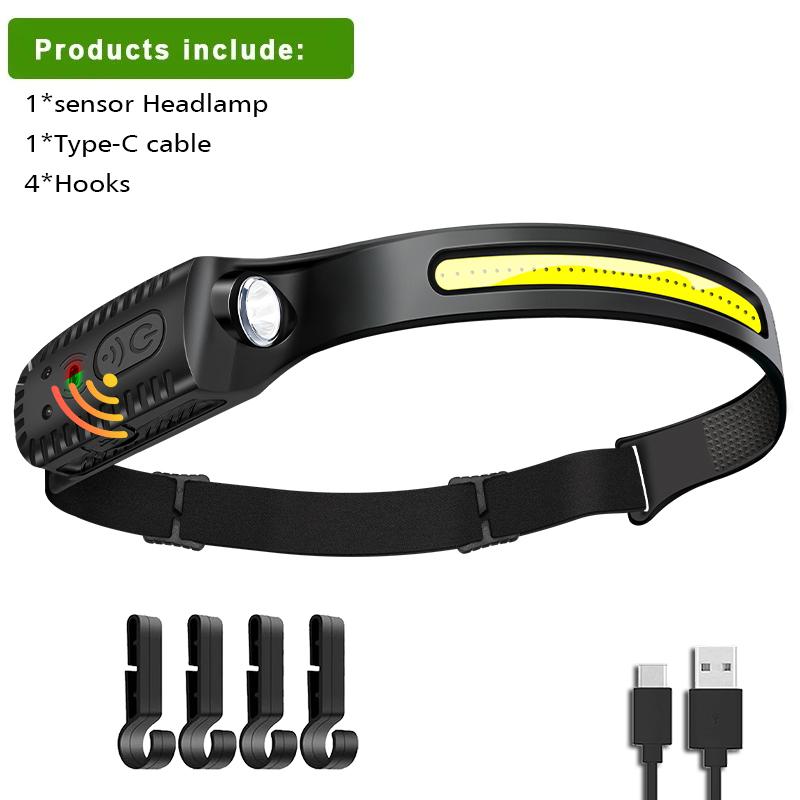 Induction Headlamp COB LED Sensor Head Lamp Built-in Battery Flashlight USB Rechargeable Head Torch 5 Lighting Modes Headlight